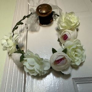 Women White Rose Floral Crown Hair Wreath Leave Flower Headband